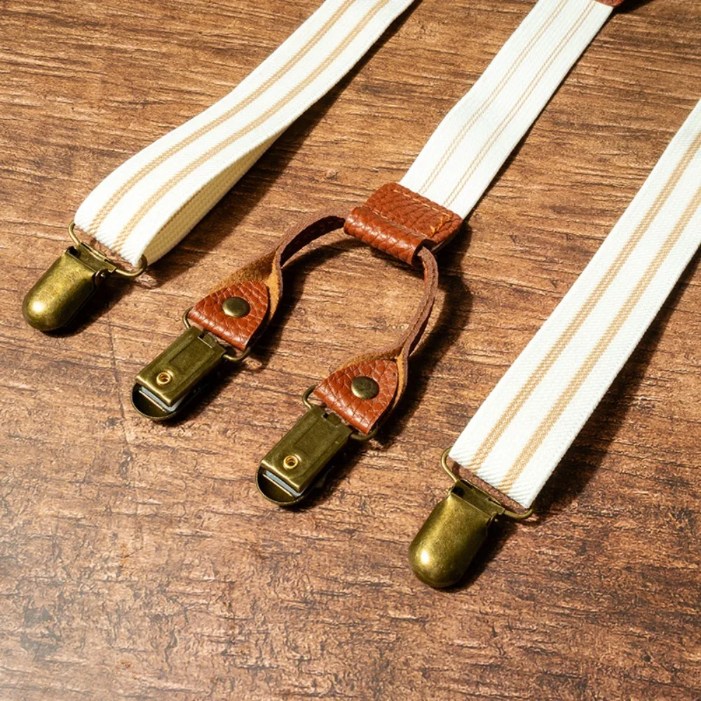 

Retro Suspenders for Men Metal Clip Anti-slip Y-Type Suspenders Suit Accessories British Style Stripe Suspender Clip Business