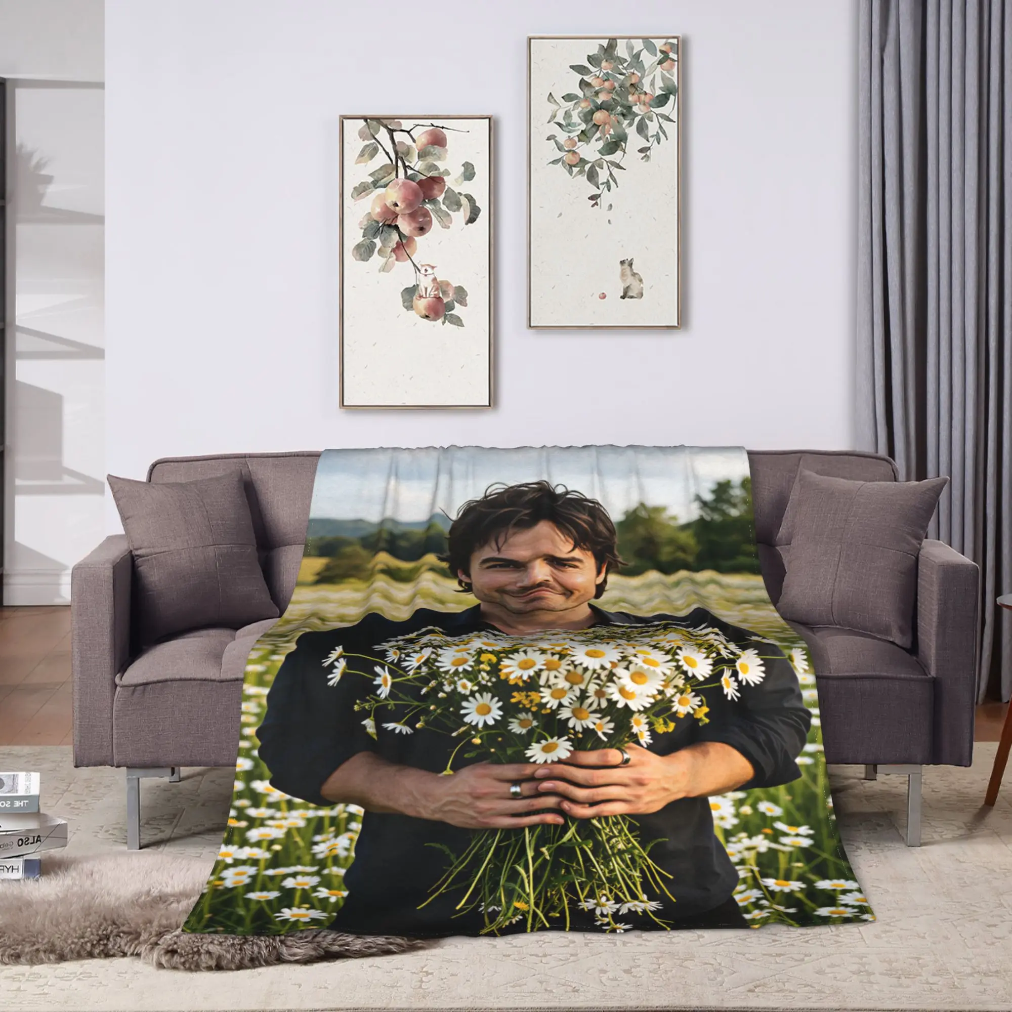 Ian Somerhalder Flannel Blanket  Super Soft Throw Blanket for Bedroom Decorative Graphic Bedspread Sofa Bed Cover