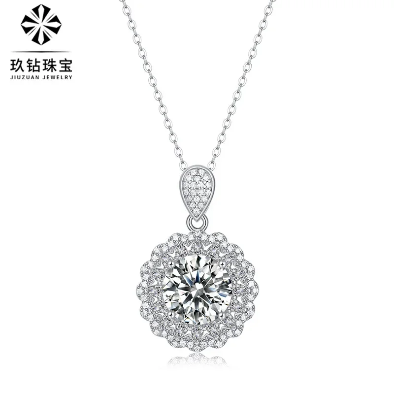 S925 Silver Necklace Ruomeng Pendant Moissanite 5 Carat Pendant Collarbone Chain Temu Hot Sale Silver Jewelry