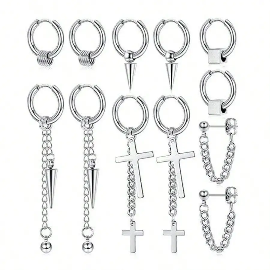 1pair Fashionable Punk Style Stainless Steel Cone Shaped Earrings For Men As A Holiday Gift