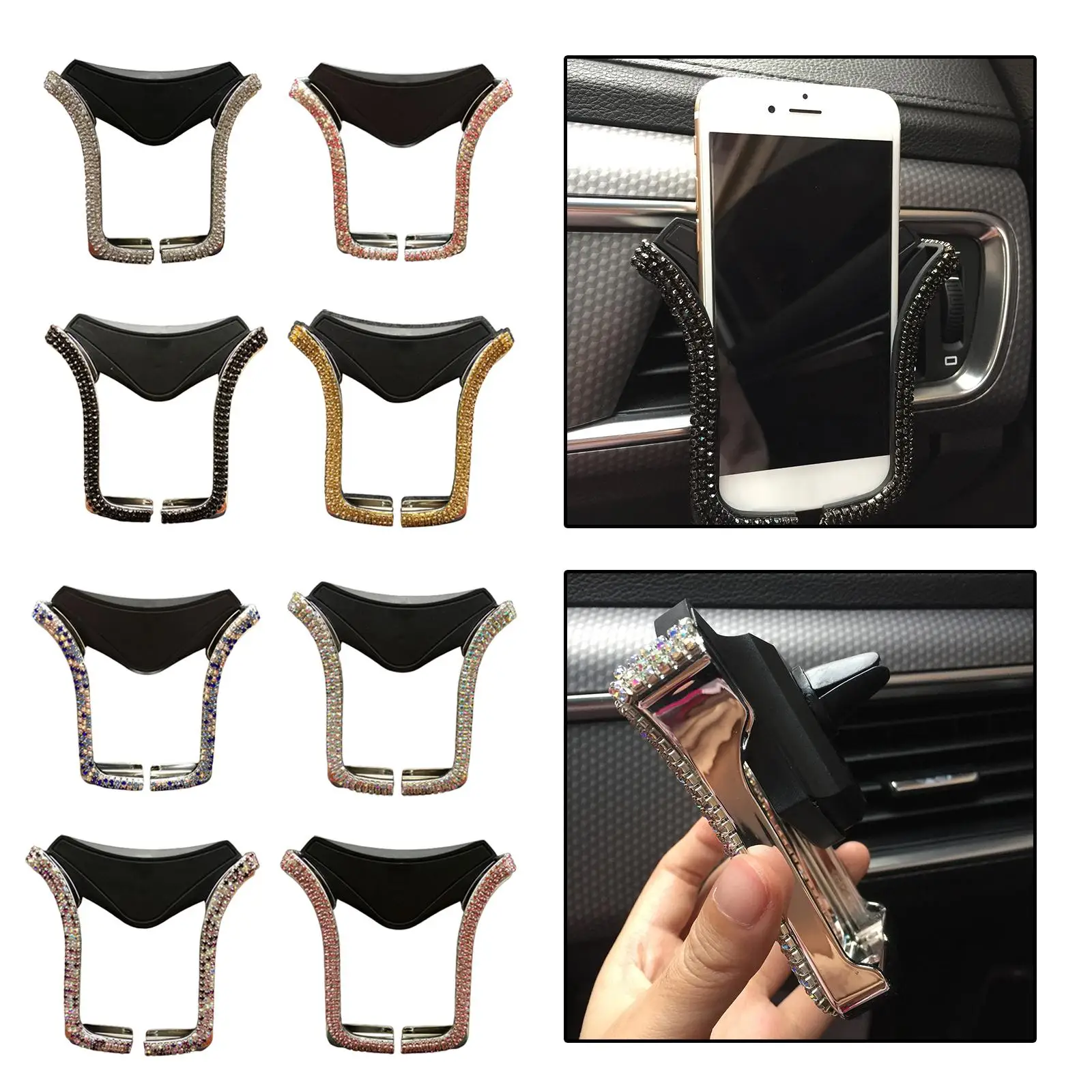 حامل هاتف السيارة الأنيق مع حجر الراين الكريستالي للهواتف مقاس 4.0-6.5 بوصة