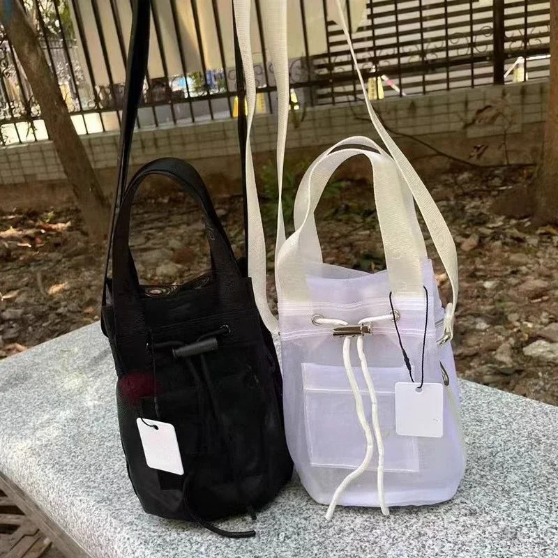 

LO Sports Yoga Sheer Cross Body Bucket Bag Black Casual Handbag for Women Portable Outdoor Shopping and Makeup Storage Bag