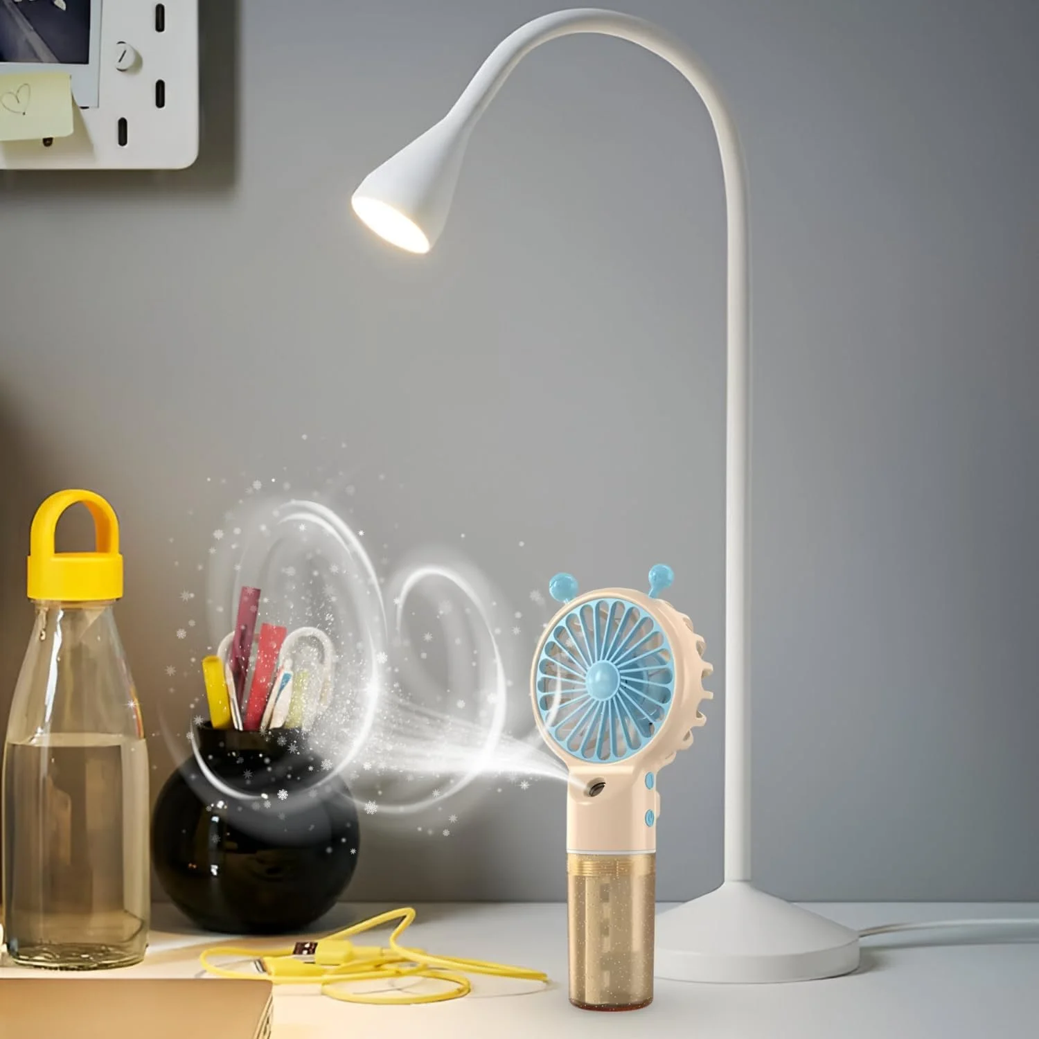 Kipas Pendingin Mini Semprotan Air Kipas Kabut Portabel USB Isi Ulang, Portabel Pelembap Udara Portabel