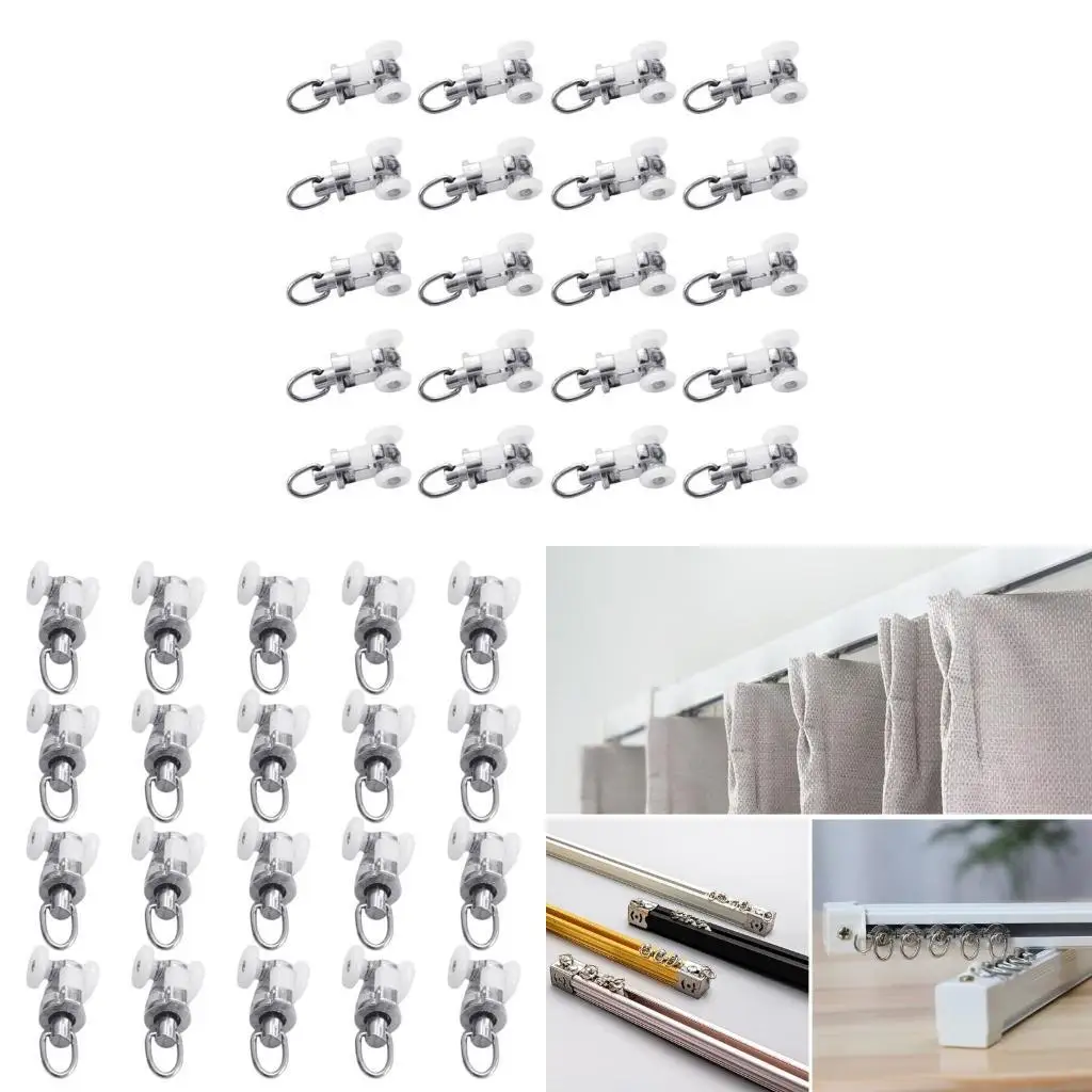 F19B 20Pieces Curtain Rollers 360 Degree Rotating and Smooth Glides And Reduced Noise Enhances Comfort Aluminum/Plastic