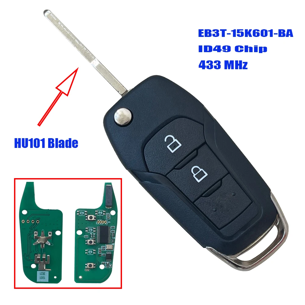 

Flip Remote Key Fob ID49 433Mhz DS7T-15K601-B /EB3T-15K601-BA For Ford F150 Ranger Galaxy S-Max KA+ Mondeo V