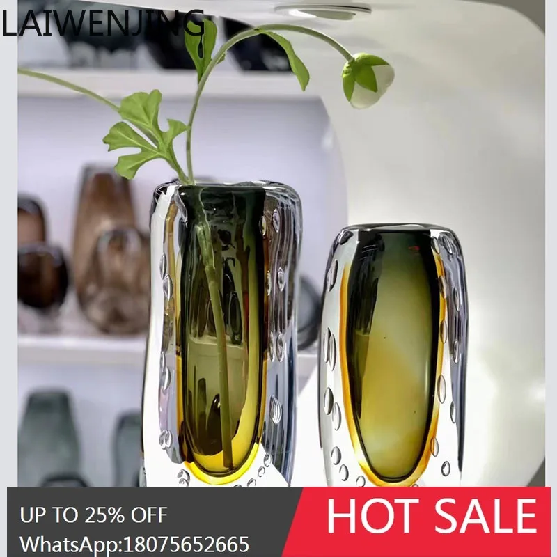 HLZ Simple Glass Vase Ornament for Home Living Room Bedroom Dining Table Decoration