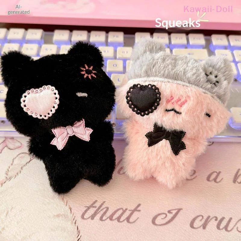 

[DO]Cute Cartoon Plush Kitty Keychain Kawaii Black Cat Pink Cat Doll Backpack Decoration Pendant Bag Charm Key Ring Accessories