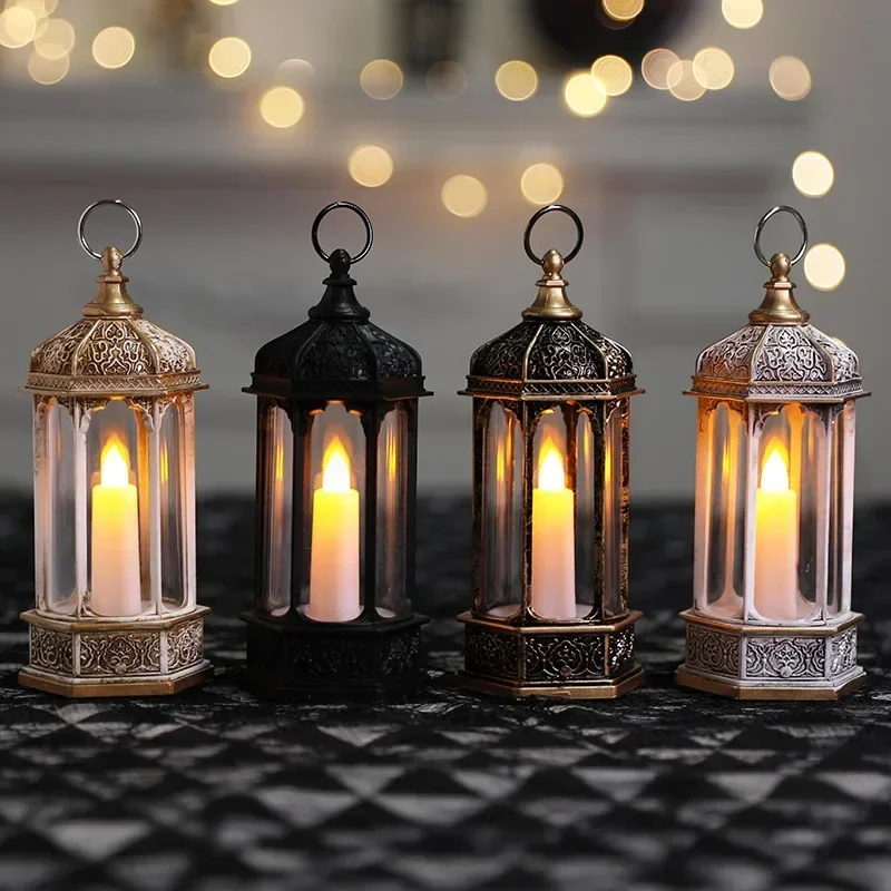Halloween Glowing Hexagonal Wind Lamp Electronic Candle Portable Flame Lamp Window Display Props