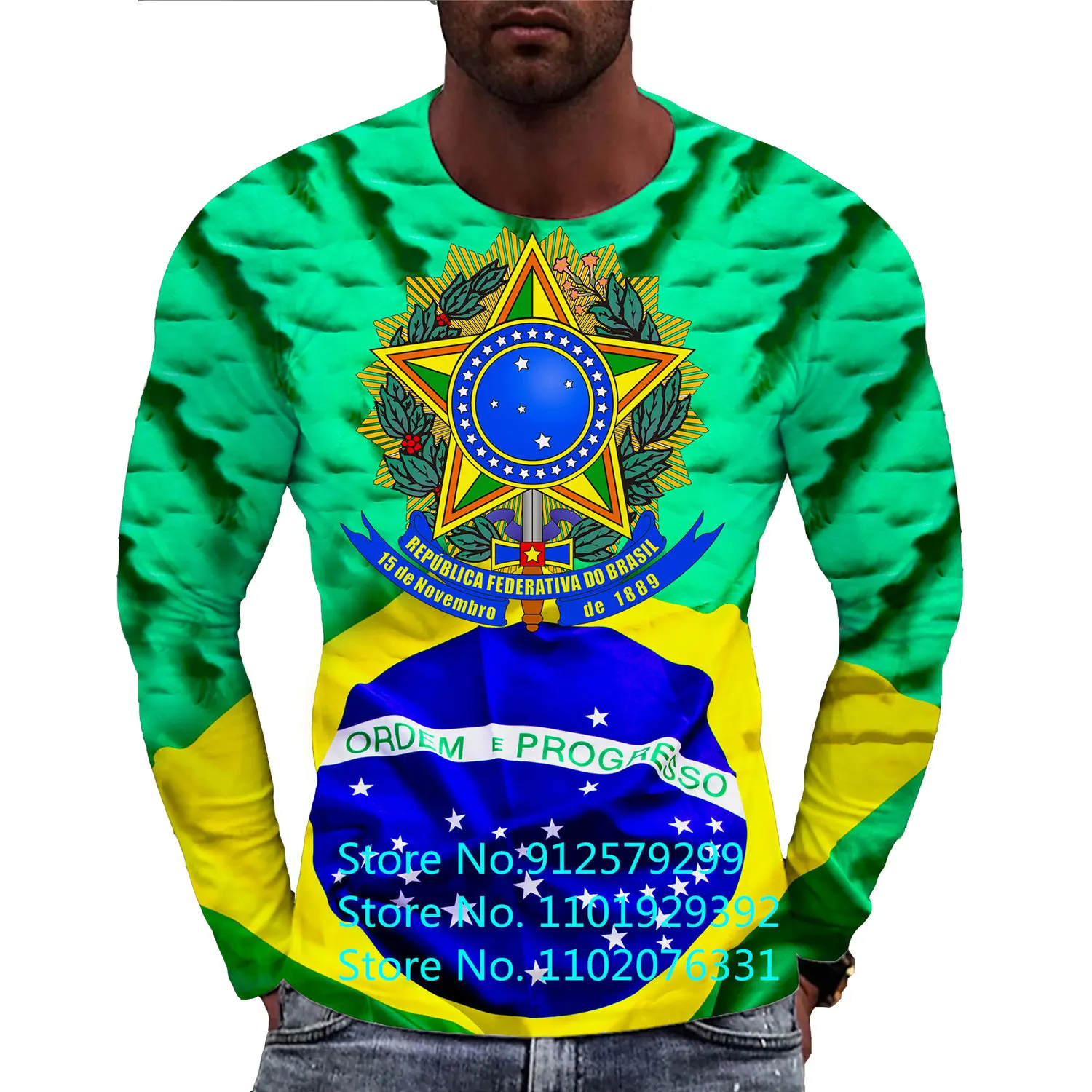 2022 New Fashion Brazil Flag 3d Long Sleeve T Shirt Round Neck Men/Women Casual Hip Hip Pullover Sports Shirts