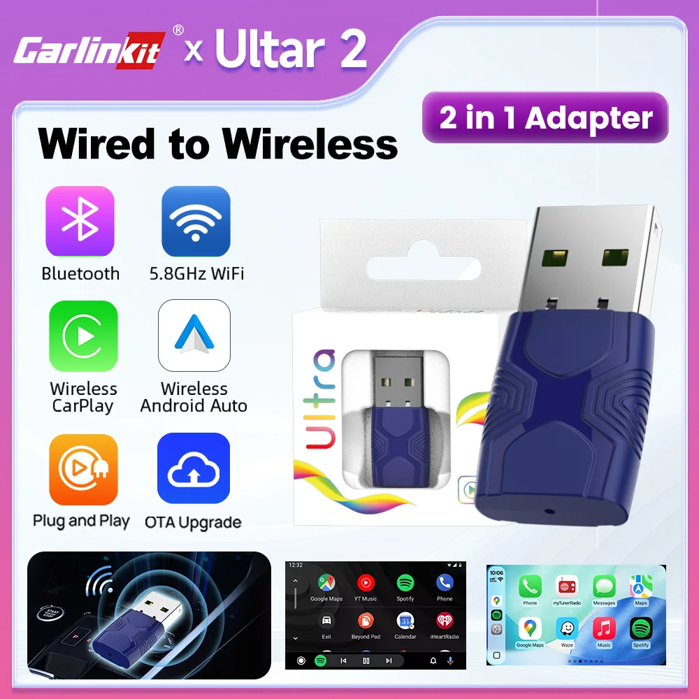 CarlinKit Mini Ultra 2 Wireless Adapter Wireless CarPlay Android Auto For OEM Car Plug & Play 5G WiFi Bluetooth Auto Connection