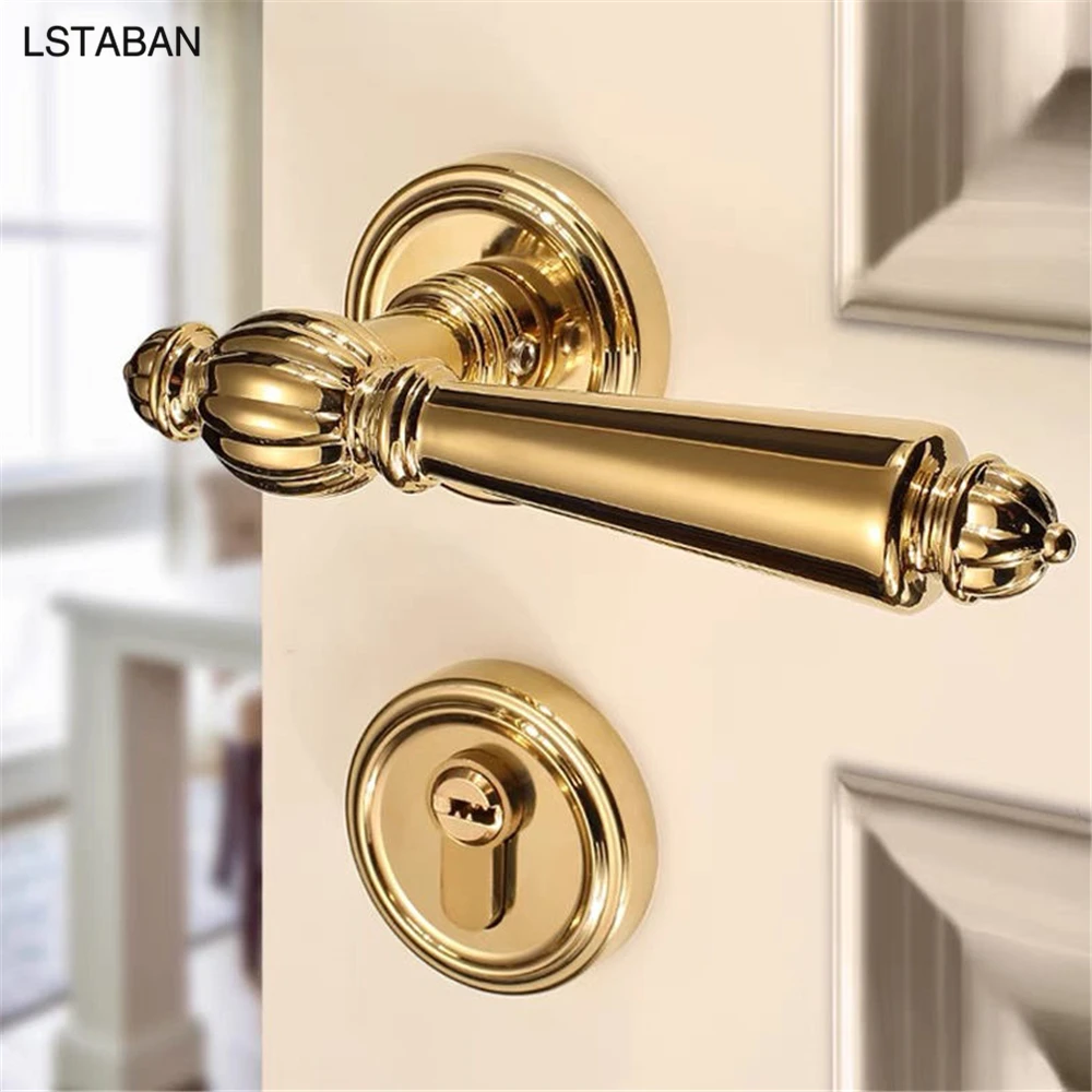 Imagem -02 - Fechadura de Maçaneta de Liga de Zinco Preto Fechadura de Porta de Segurança Silenciosa para Quarto Dividir Fechadura Mecânica de Ouro Fechaduras de Hardware para Móveis