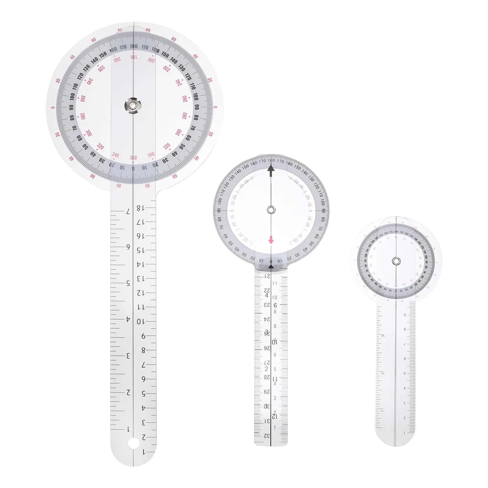 3Pcs Angle Protractor Set Medical Grade Measuring Goniometer for Finger Toe Movement Transparent Precision Ruler Portable