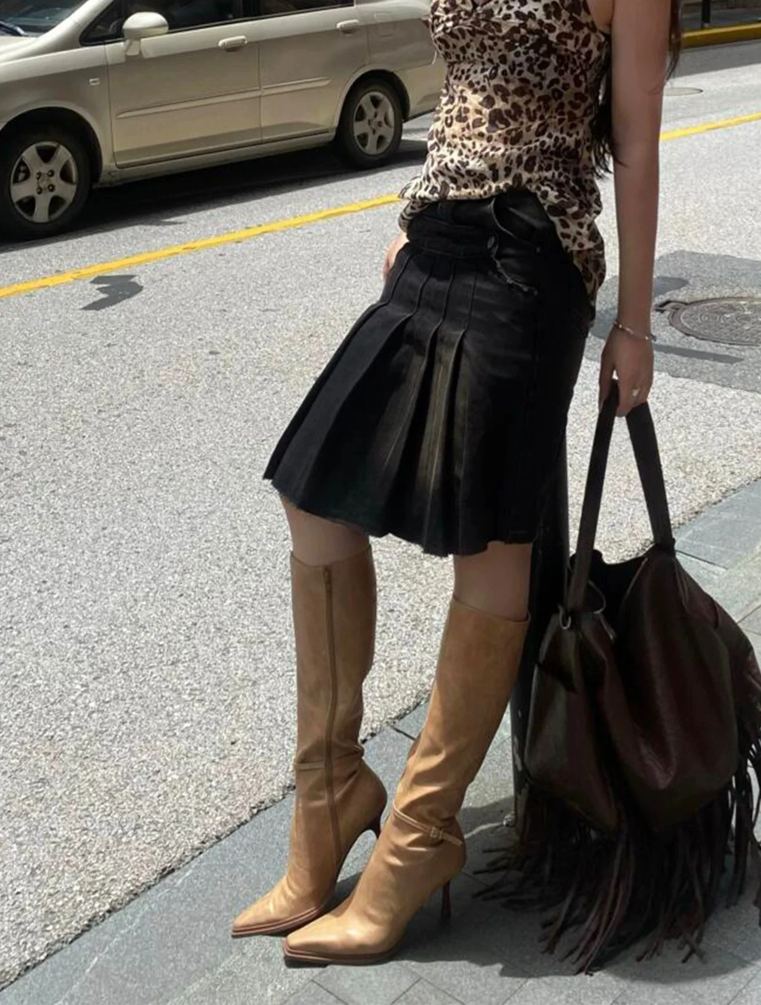 الخريف والشتاء جديد المرأة البني أحذية عالية الكعب الرجعية عالية أعلى فارس الأحذية السيدات كعب نحيف حذاء برقبة للركبة #6