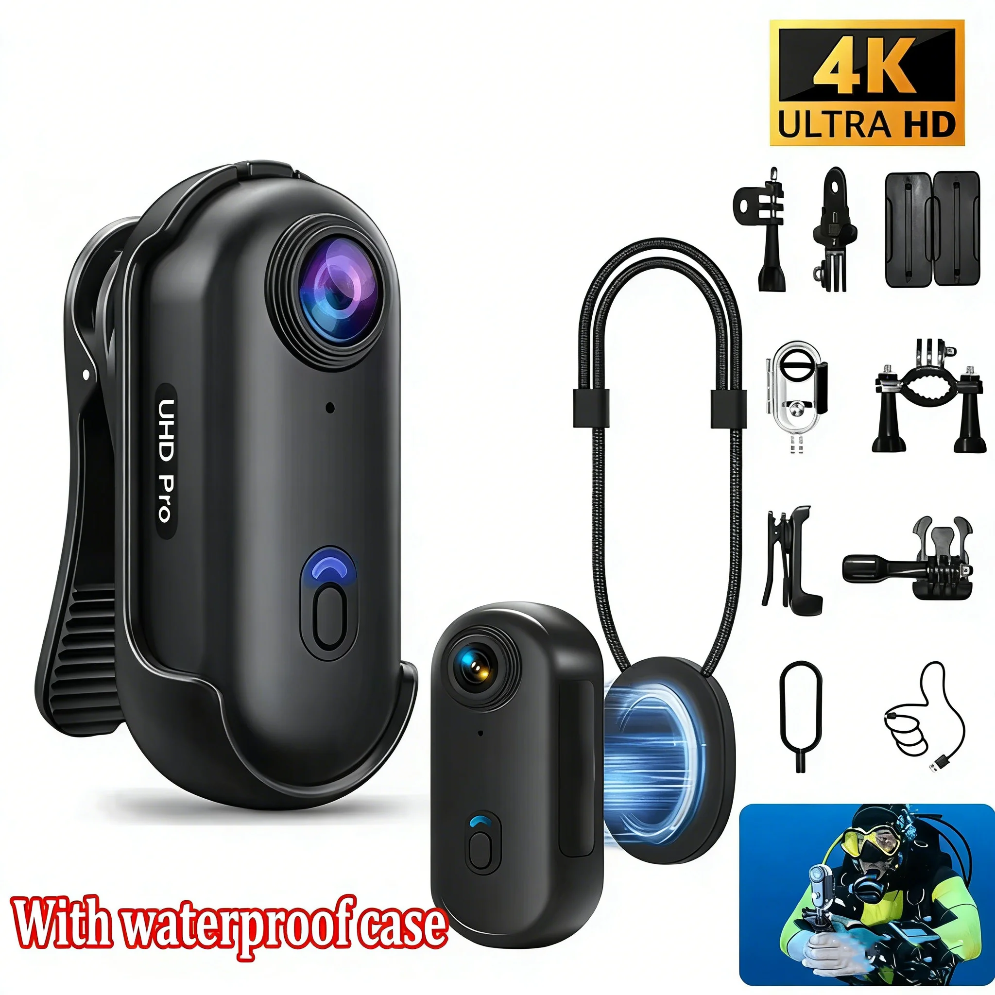 

4K Mini WIFI Thumb POV Портативная экшн-камера Видеорегистратор с IPX7 Водонепроницаемая видеокамера Крепление на шлем Видеоблог Черный Белый