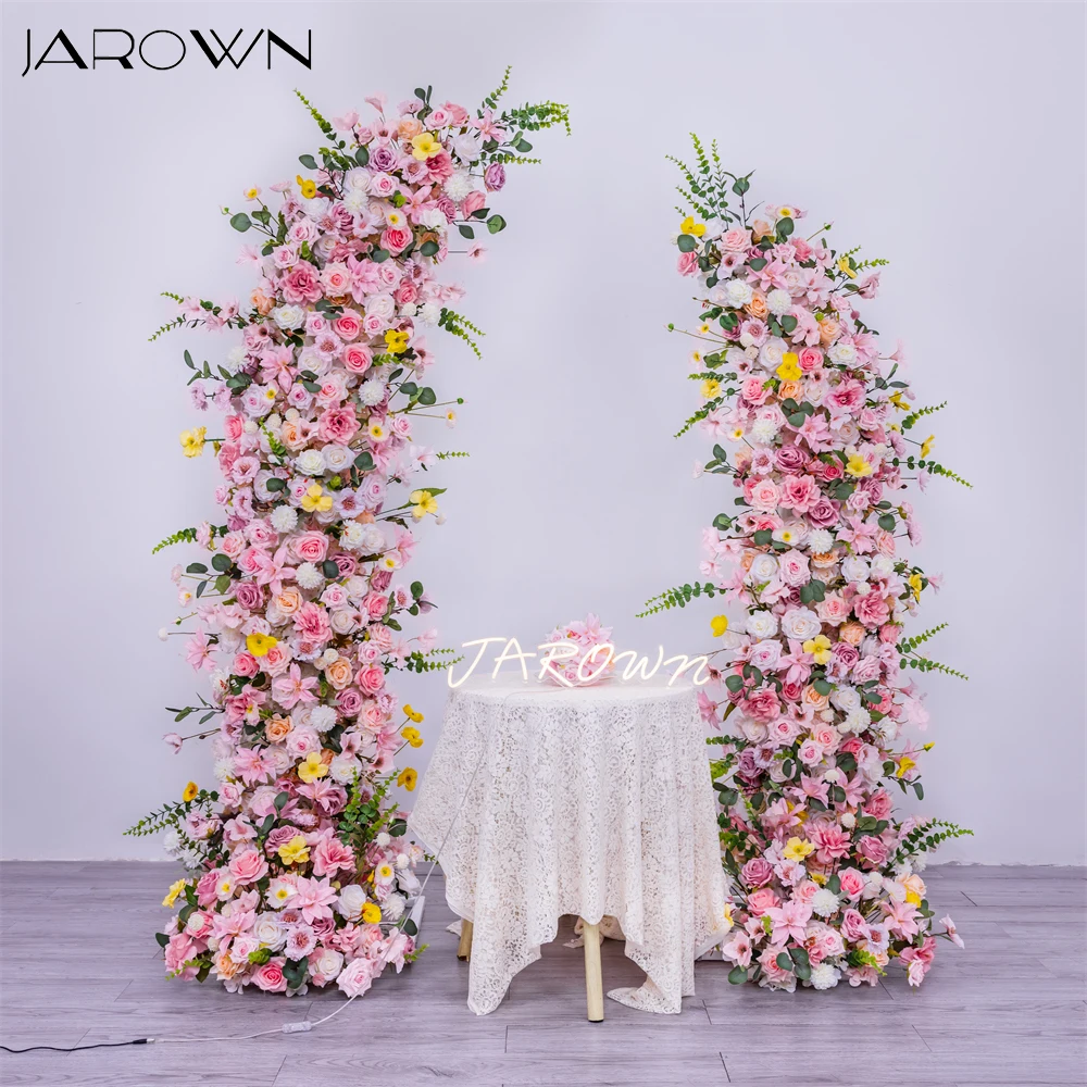 

Customized Pink White Series Artificial Rose Eucalyptus Floral Arrangement for Wedding Backdrop Decoration Horn Arch Set Props