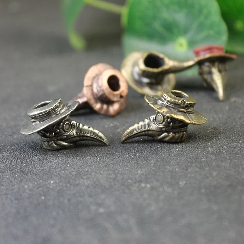 Brass Long Beak Doctor Woodpecker Knife Bead Keychains Pendants Umbrella Rope Paracord Beads EDC Outdoor Tool DIY Handmade Woven