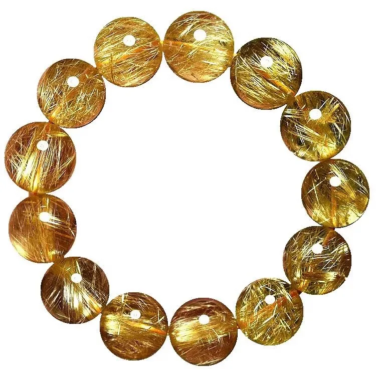 Natural Brazilian Golden Rutilated Quartz Titanium Crystal Bracelet Wealth Lucky Yellow Hair Crystal Beaded Bracelet Couple