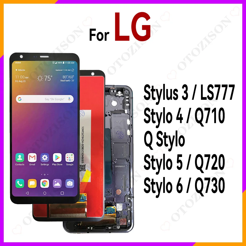 Lcd com moldura para lg stylus 3 ls777 display q stylo 4 5 6 q710 q720 q730 tela lcd sensor de toque digitador assembléia substituição