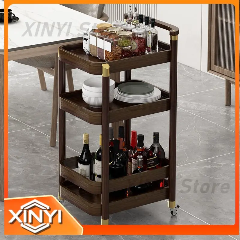 Mobile Trolley Storage Rack for Kitchen Tea Cart Living Room Multi-Layer Wine Cart Round Dining Cart for Household Use