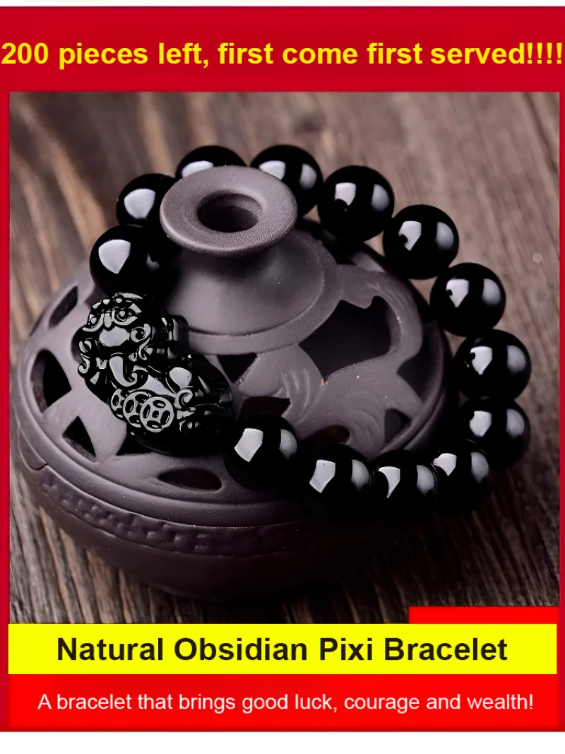 Pulseira Pixiu Cristal para Homens e Mulheres, Pulseira Transferência Obsidiana, Olho Arco-Íris Natural