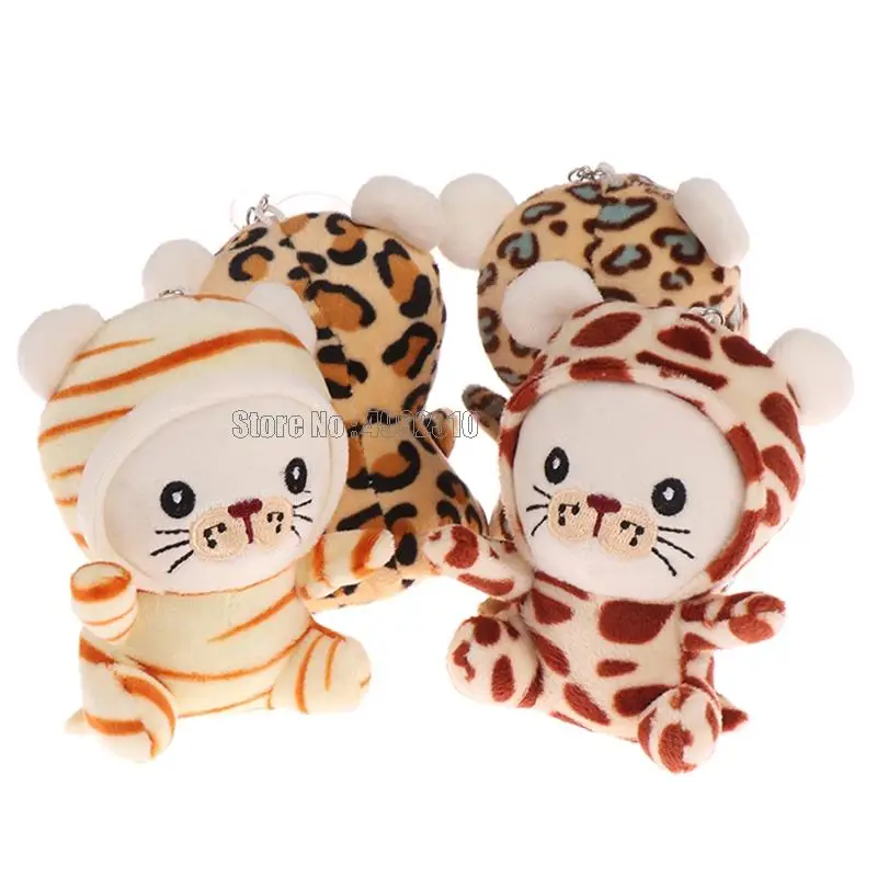 4pcs/lots 11cm Cute Seal Cosplay Tiger Leopard Giraffe Plush Soft Stuffed Animal Mini Doll Keychain Bag Pendant Kids Gift Toy