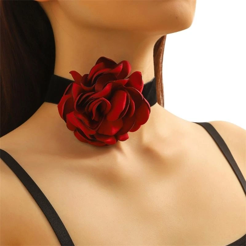 

R1WE Flower Choker Necklace Choker Rose Choker Women Camellia Choker Goth Choker Gothics Necklace Vintage Chok
