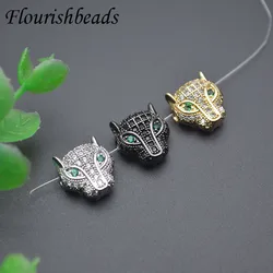 Wholesale 30pcs/lot Paved CZ Beads Leopard Head Metal Copper Animal Loose Beads Decora Charms for DIY Jewelry Making Parts