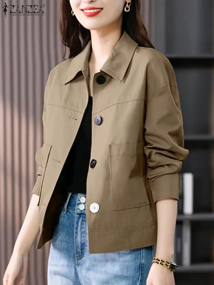 ZANZEA Woman Vintage OL Coats Female Casual Loose Outwear Long Sleeve Lapel Neck Solid Outwear Autumn Elegant Office Jackets