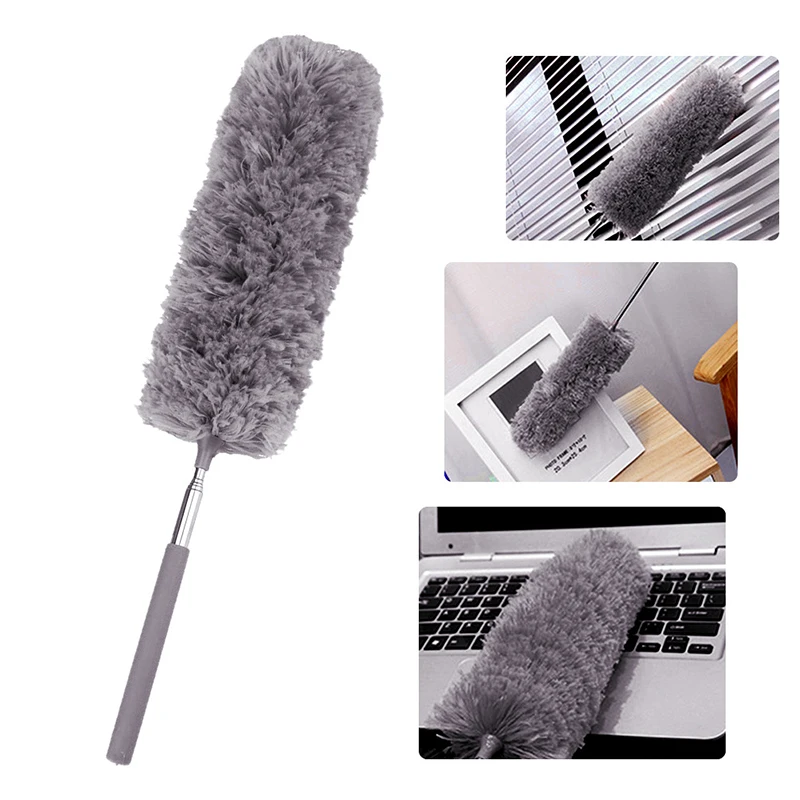 ● Retractable Duster Stainless Steel Long Handle Dusting Brush Car Household Cleaning Tools Microfiber Dust Brush