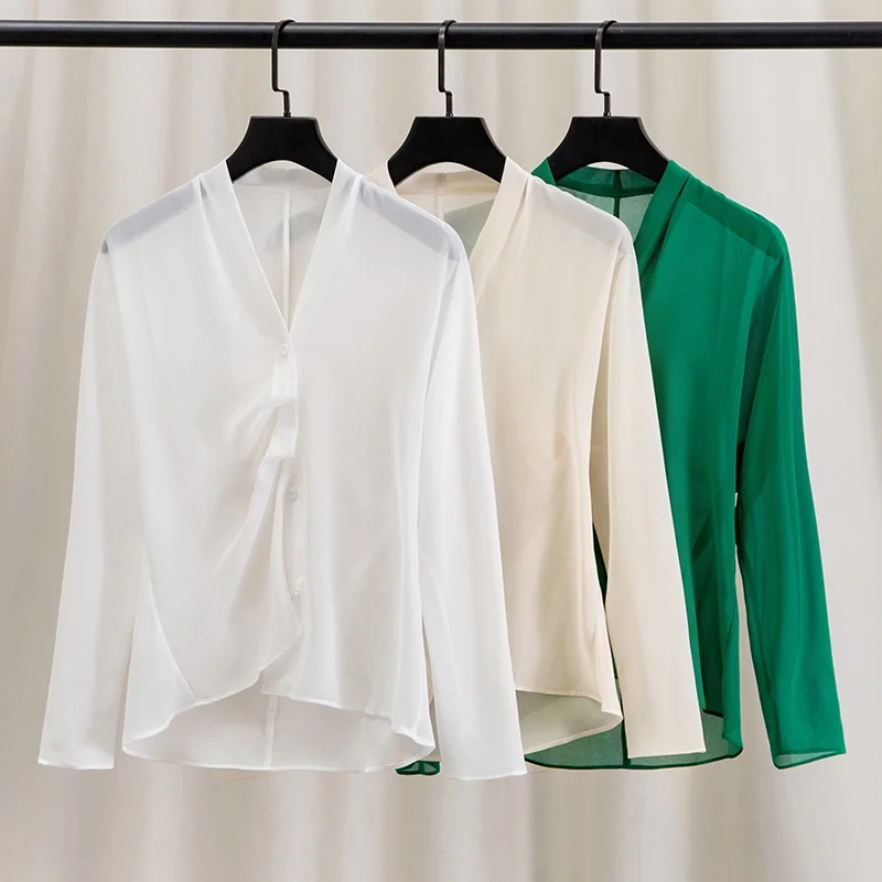 

2026 New Ice Silk Ultra-Thin Long Sleeve Transparent Beach Shirt Women's Summer Small Size White Air Conditioner Sunscreen Shirt