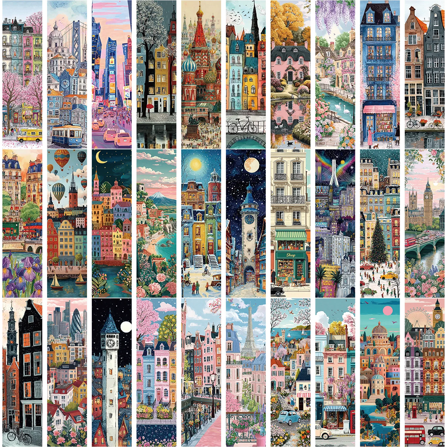 30 Stück Lesezeichen mit Stadtillustration, kleine Nischen-Dekoration, Lesezeichen für Bücher, Schreibtisch und Notizbücher, tragbar