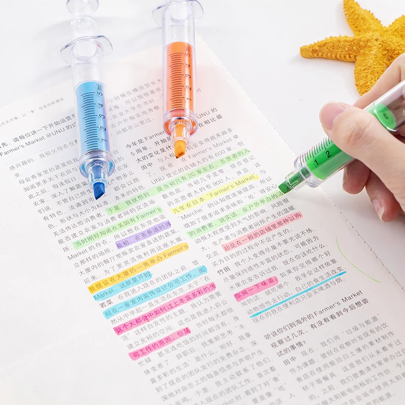 12Pcs ใหม่ Highlighter ชุดปากกาสีเรืองแสงเข็มฉีดยา Marker Liner อุปกรณ์สำนักงานโรงเรียน