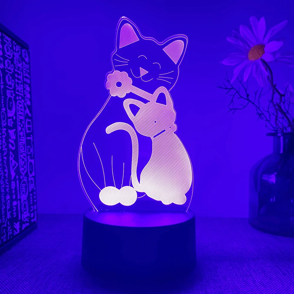 3D Night Light Animal Cat Lion King Switch USB Black Touch Colorful 16 Colors New Creative Ambient Light Holiday Christmas Gift