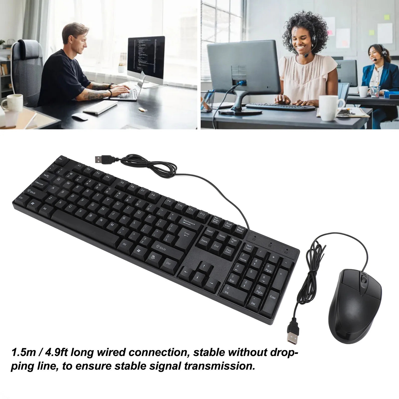 Wired USB Keyboard Mouse Set Ergonomic 104 Keys Keyboard Comfortable Grip Mouse for Game Business Business Keyboard Mouse