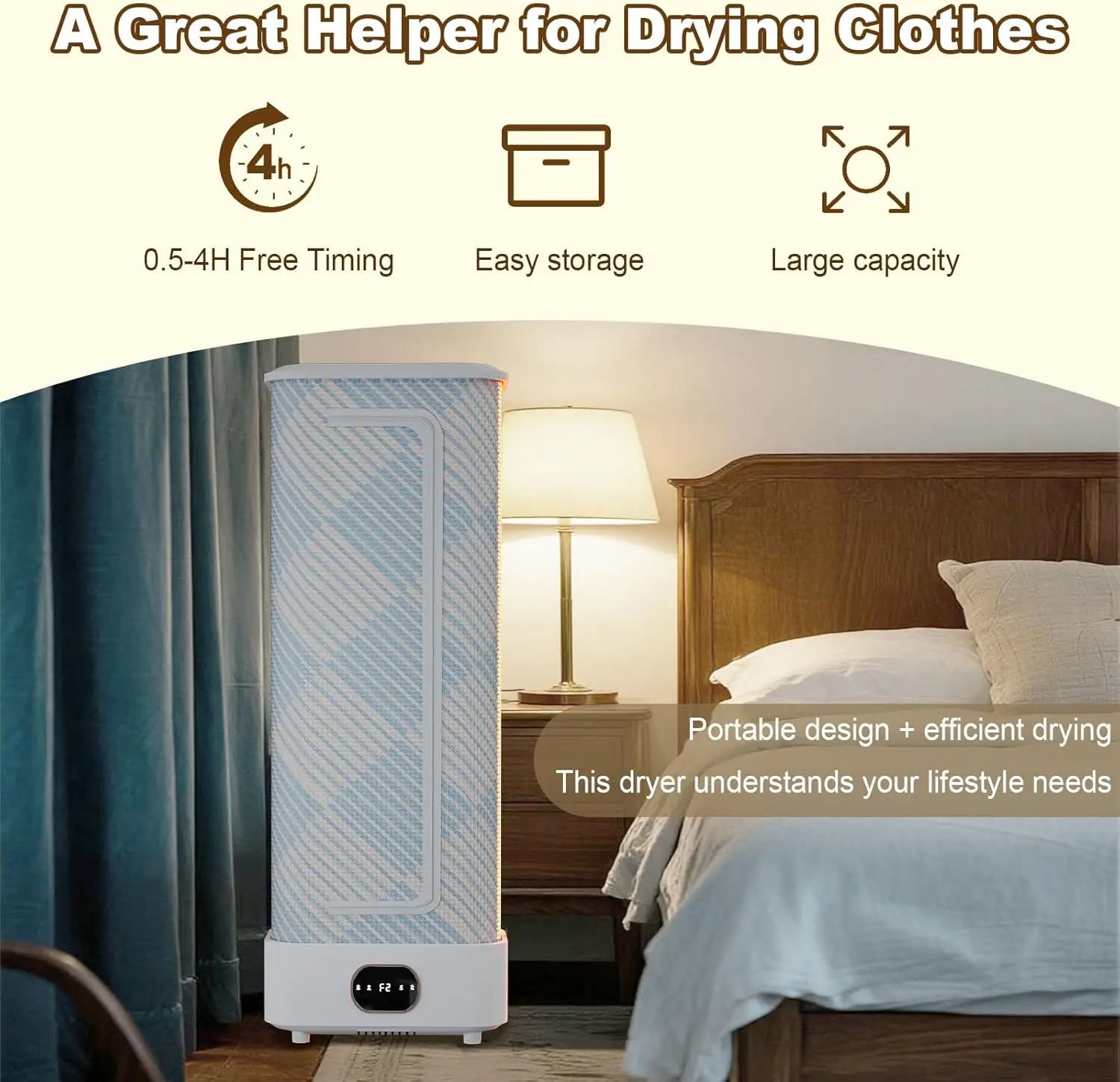 Portable Clothes Dryer, 1000W Foldable Automatic Drying Machine with Remote Control, Compact Laundry Dryer for Home, Apartment &