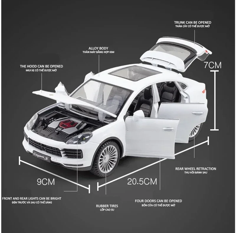 Porsche Cayenne S Turbo SUV Alloy Car Model, Diecasts Brinquedo Metal, Simulação Coleção Sound Light, Presente Infantil, 1:24