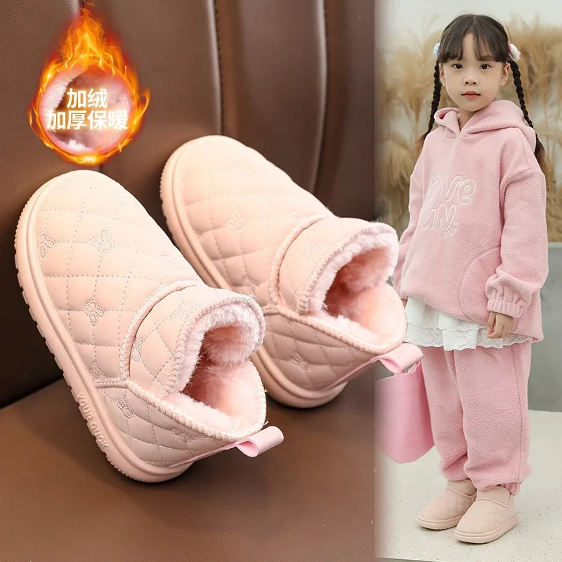 Kid's Simple Snow Boots 2026 Winter New Anti Slip Soft Bottom Children's Snow Boots with Thick Velvet and Warm Baby Cotton Shoes