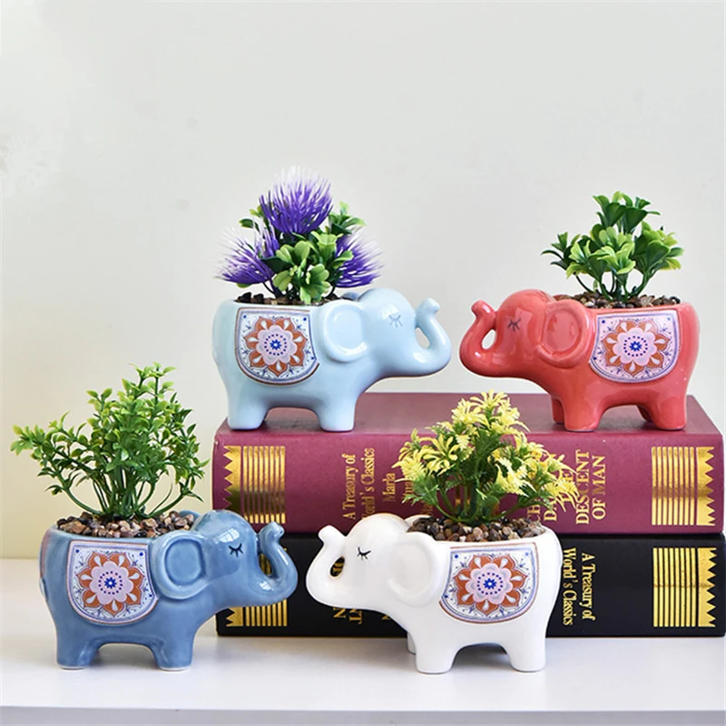 Originality Cartoon Animal Flowerpots Desktop Ceramics Succulent Flowerpot Elephant Ornament Home Decoration for Garden Supplies