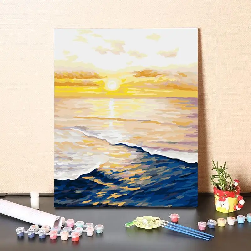 Large Size DIY Paint By Number Sunset Beach Series Decoration Digital Oil Painting No Frame