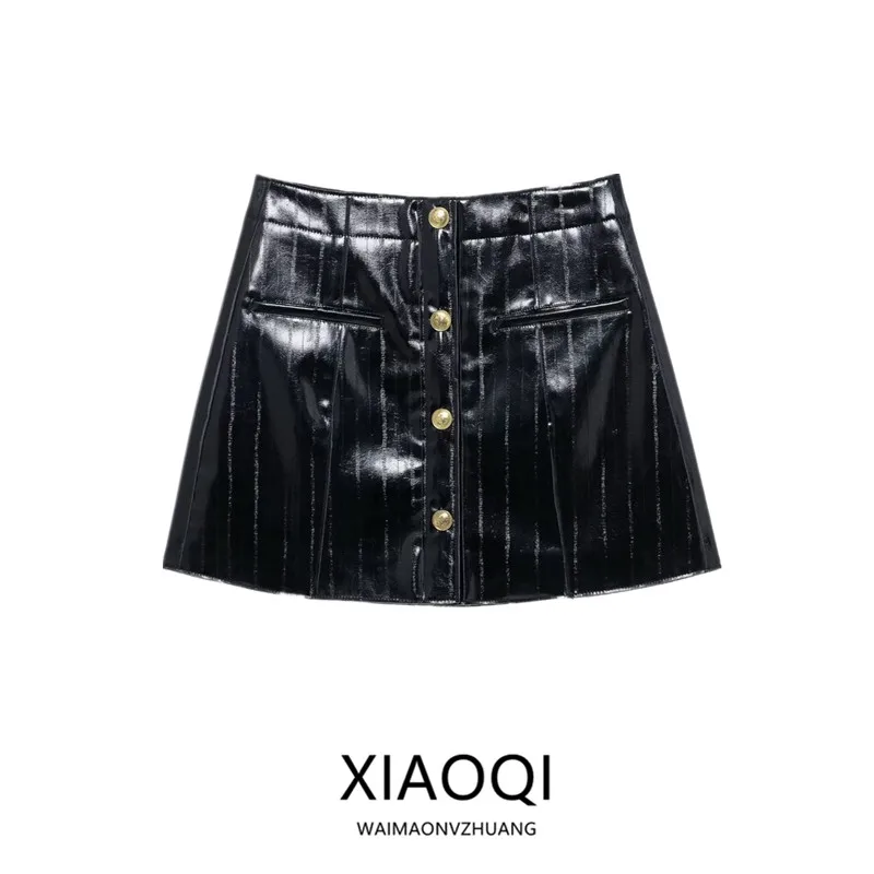

Spring 2025 High Waist A-Line Skirt Women's New Faion Leather f-length Skirt Ele Versatile ort Skirt