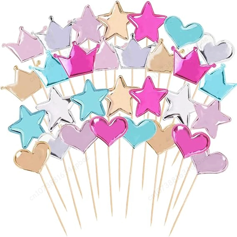 50pcs Cake Decoration Star Heart Cupcake Topper Decorative Wedding Birthday Party Baby Shower Cake Decorating