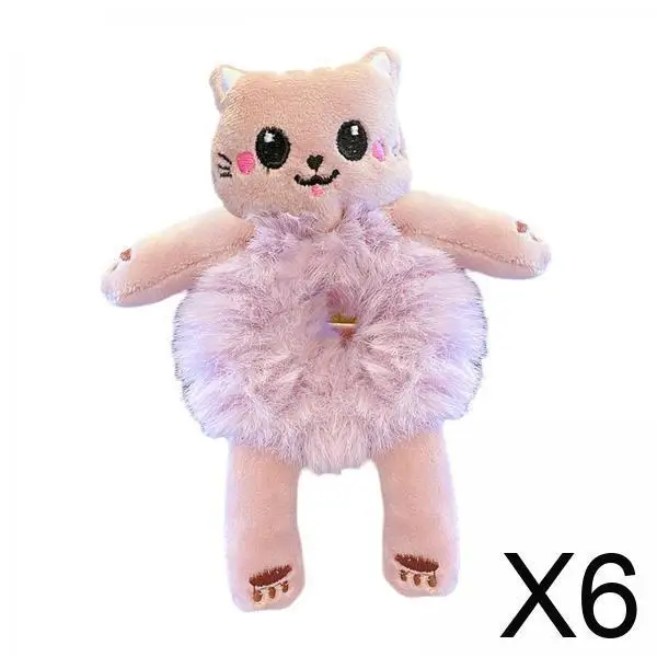 

6xМультяшные плюшевые резинки для волос, милые украшения для женщин и детей, фиолетовый кот