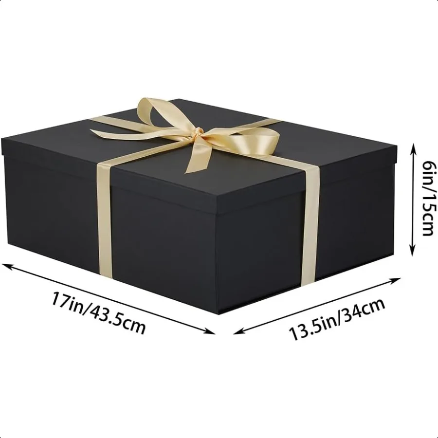 特大ブラックギフトボックス 17x13x6インチ、シュレッドペーパー入り