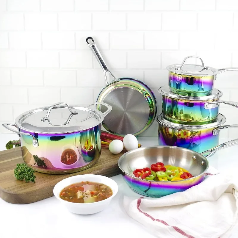 Popular | The Magic Kitchen Collection - Conjunto de panelas arco-íris iridescentes (10 peças)