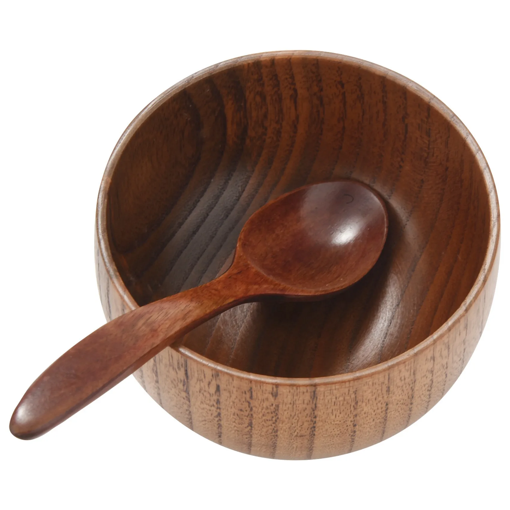 T84C-8 قطع وعاء وملعقة خشبية مصنوعة يدويًا لتقديم أدوات مائدة المطبخ المنزلية