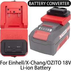 Adapter for Einhell/X-Chang/OZITO 18V Li-ion battery adapter converts to mobile phone power bank with USB and Type-c ports