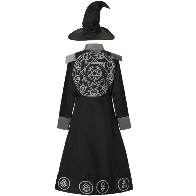 Halloween Party Cosplay Black Witch Hat with Robe Dresses Women and Girl Sorcerer Dress UP Costume Parent-Child Stage Show Dress