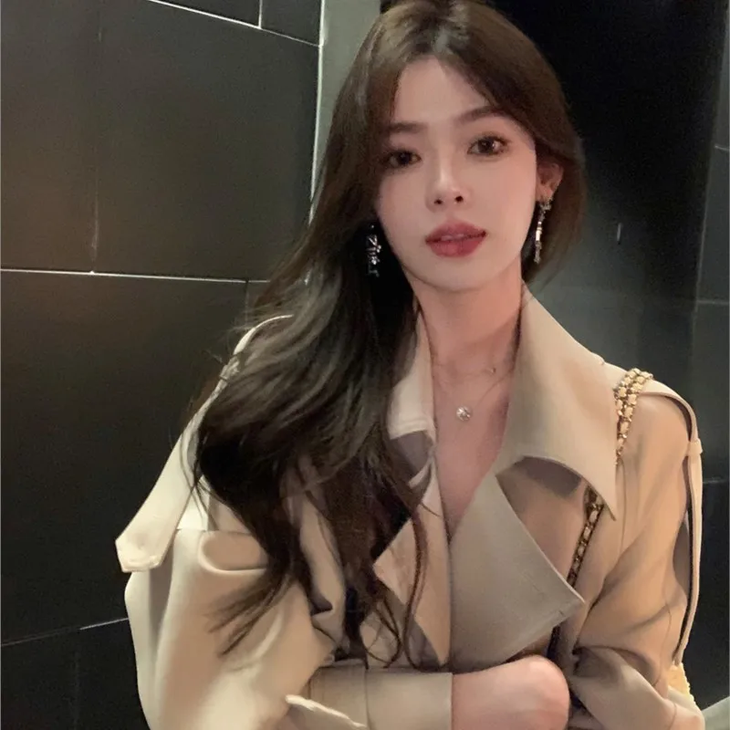 New coat khaki trench women's long over the knee waist casual