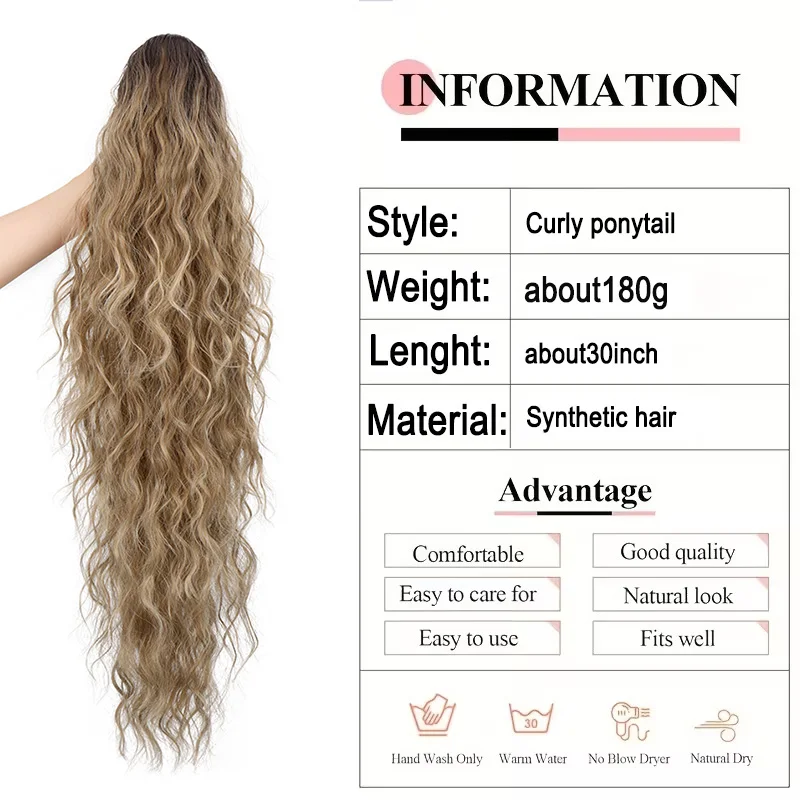 30Inch Synthetic Claw Clip Ponytail Extension Long Wavy Hairpiece Fluffy Thick Curly Pony Tail for Women Daily Use