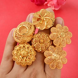 Big Dubai Gold Color Rings For Women Wedding Jewellery  Women's Ring For Girls Bridal Wife Gifts African Dubai French